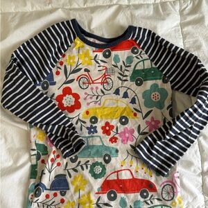 Mini Boden Striped Sleeve Car and Flower Print Shirt